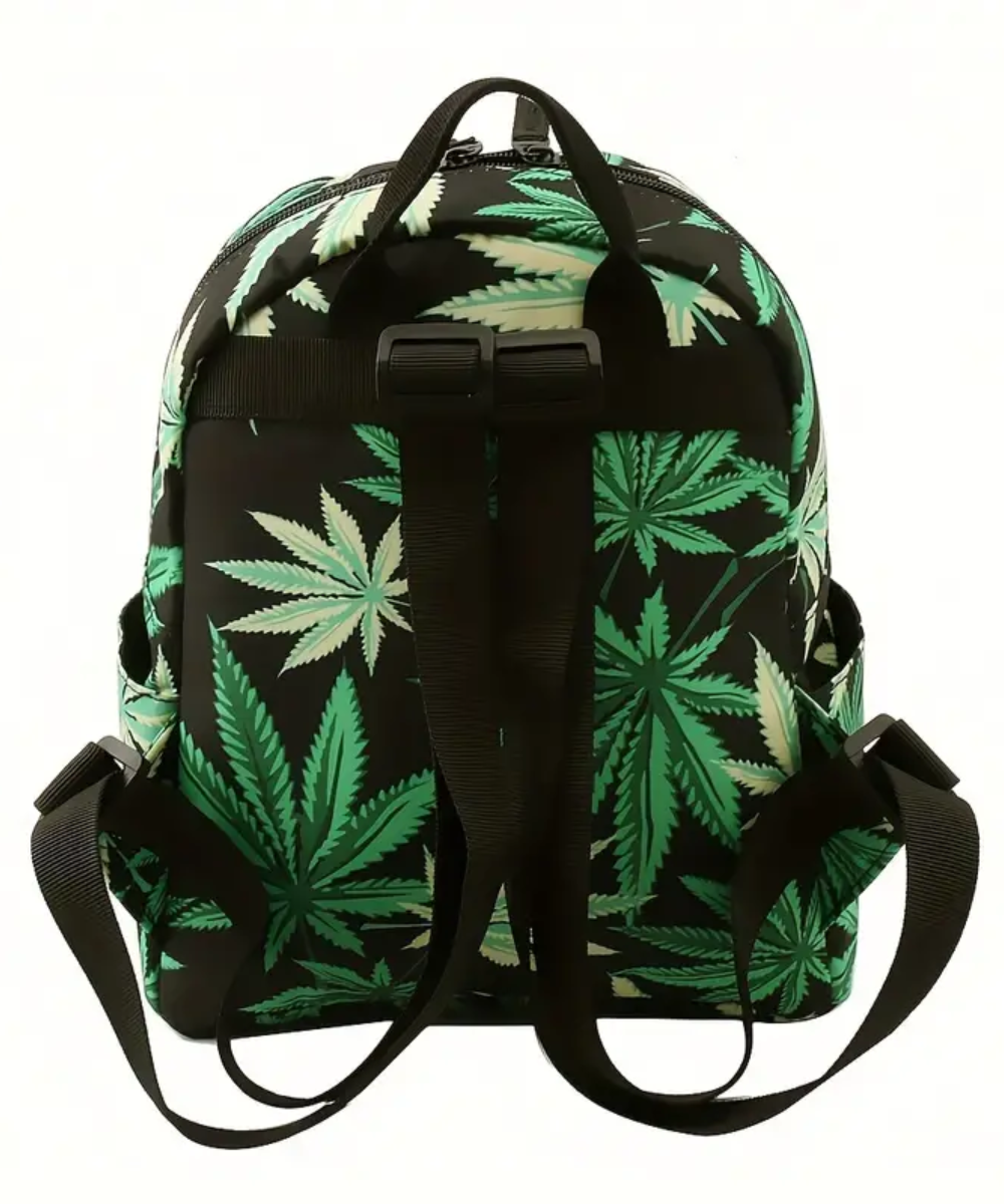 dark green leaf mini backpack Gold INNER Pot Leaf Pattern Mini Backpack