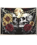 Skulls, Flowers & Moon Tapestry