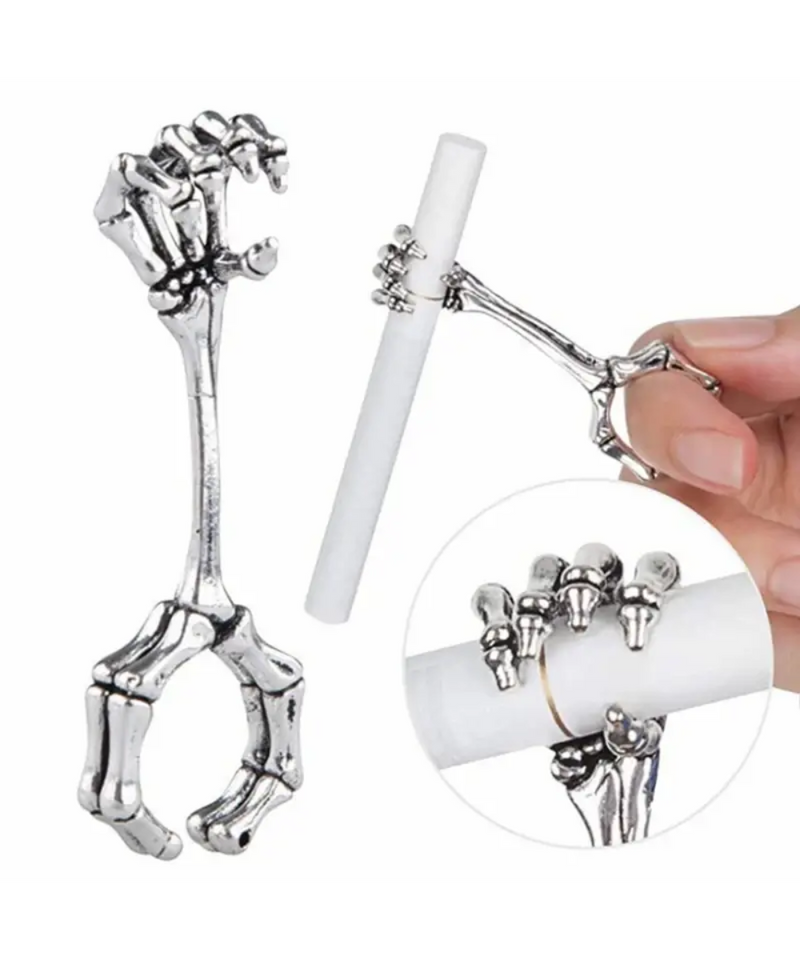 cigarette roach clip Hand / Smoke Holder - Silver Skeleton Hand Ring Roach Clip
