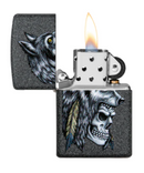 Wolf Skull Feather Design Zippo Lighter