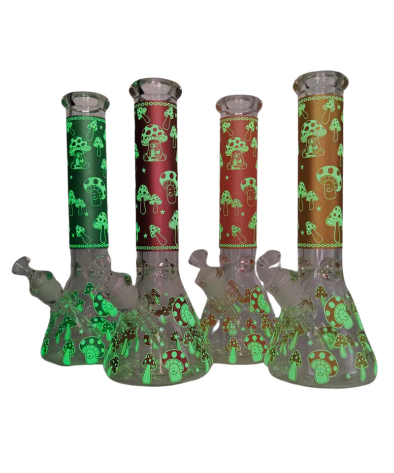 14" 7mm Thick Glow-In-The-Dark Mushroom Beaker Bong