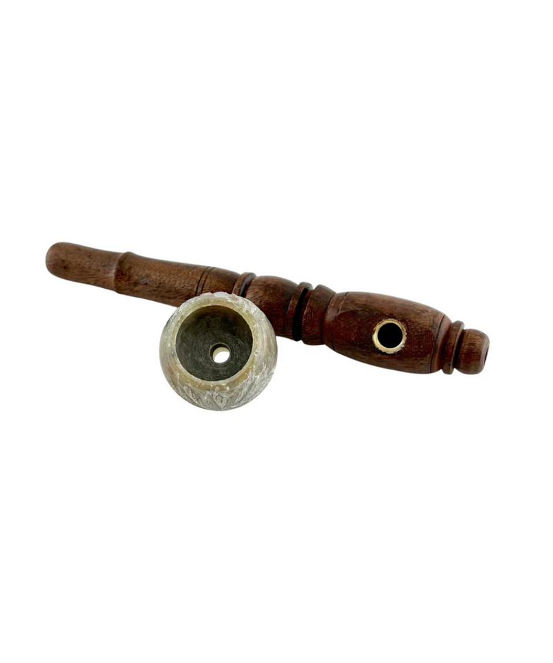 5" Wooden Pipe With Marble Bowl