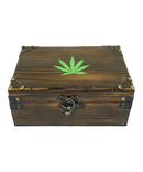 Wood Grain Stash Box With Green Leaf
