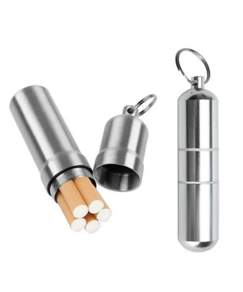 Stainless Steel Cylinder Storage Tube With Keychain