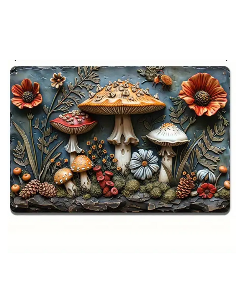 Mushrooms & Flowers Tin Sign