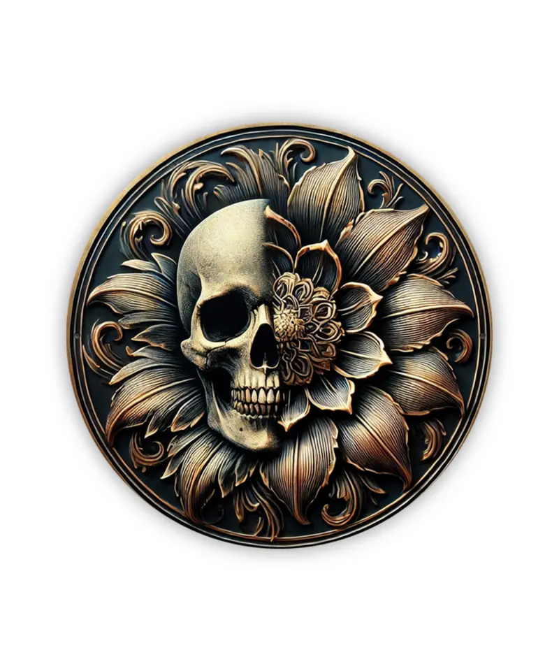 Skull & Flower Tin Sign