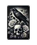 Gothic Black Crow & Skull Tin Sign