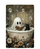 Ghost & Cat In Bathtub Tin Sign