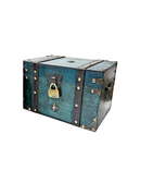 Large Turquoise Wooden Treasure Box With Lock & Key