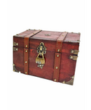 Large Brown Wooden Treasure Box With Lock & Key