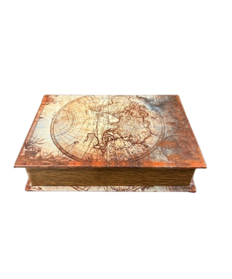 Medium Rusty Map Book Box With Magnet