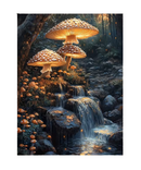Mushrooms & Waterfall Canvas Painting