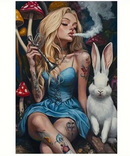 Smoking Girl & Rabbit Canvas Painting