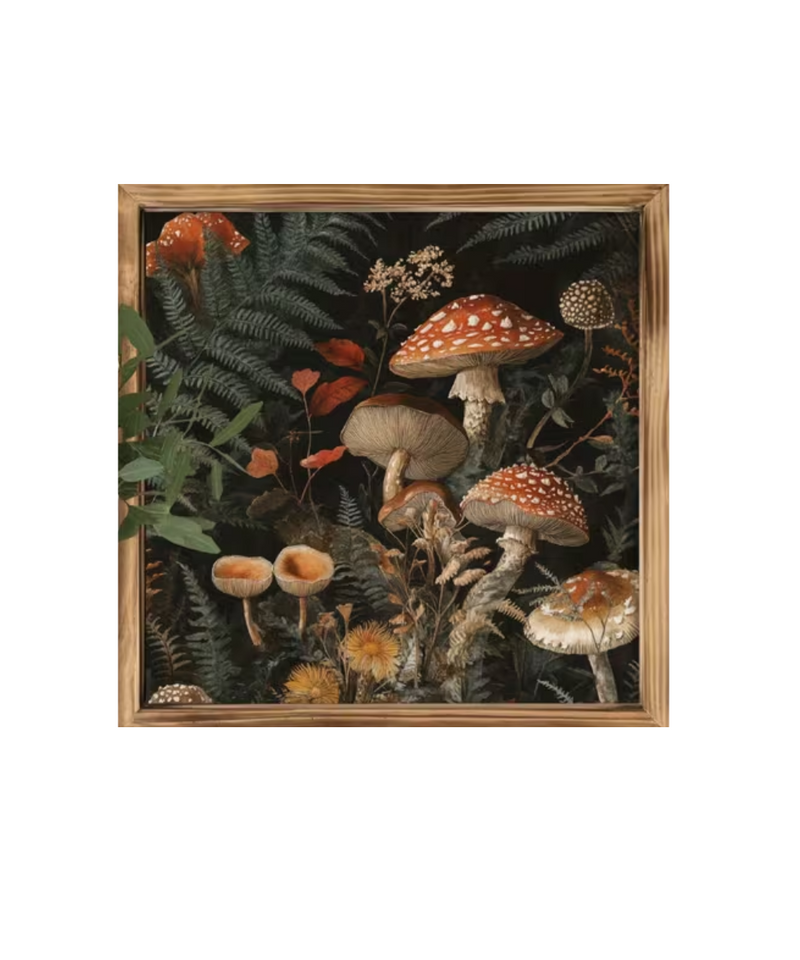 Rustic Mushrooms Framed Art