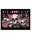 Skulls, Flowers & Moon Tapestry