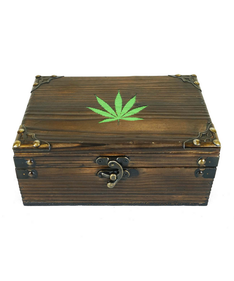 Wood Grain Stash Box With Green Leaf | Gord's Smoke Shop