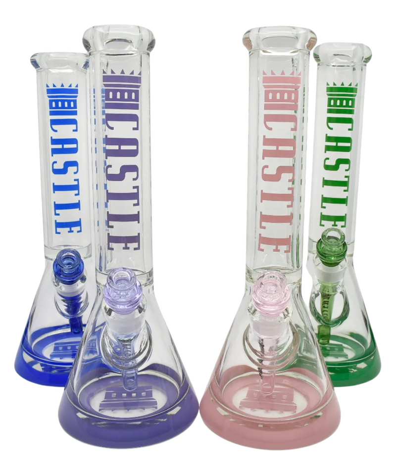 Castle Glassworks Coloured Logo Glass Beaker Bong | Gord's Smoke Shop