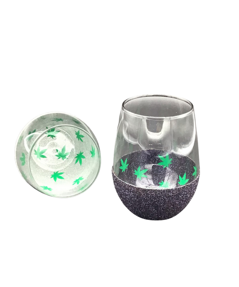 Sparkly Hidden Pot Leaf Wine Glass | Gord's Smoke Shop 