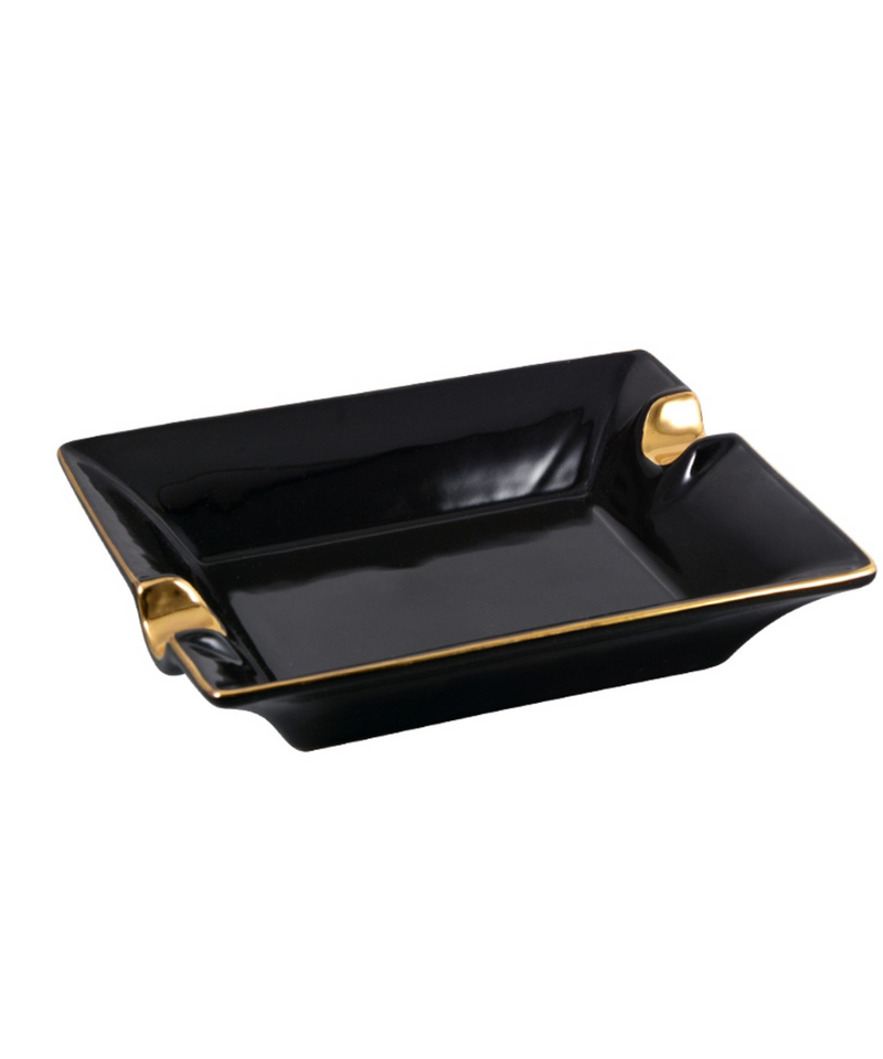 Elegant Ceramic Cigar Ashtray Black And Gold | Gord's Smoke Shop