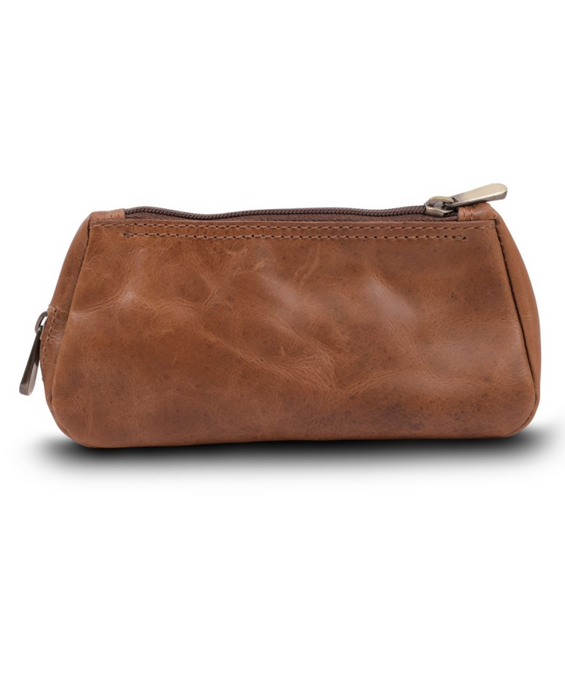 Brown Leather Pipe and Tobacco Pouch With Zippers